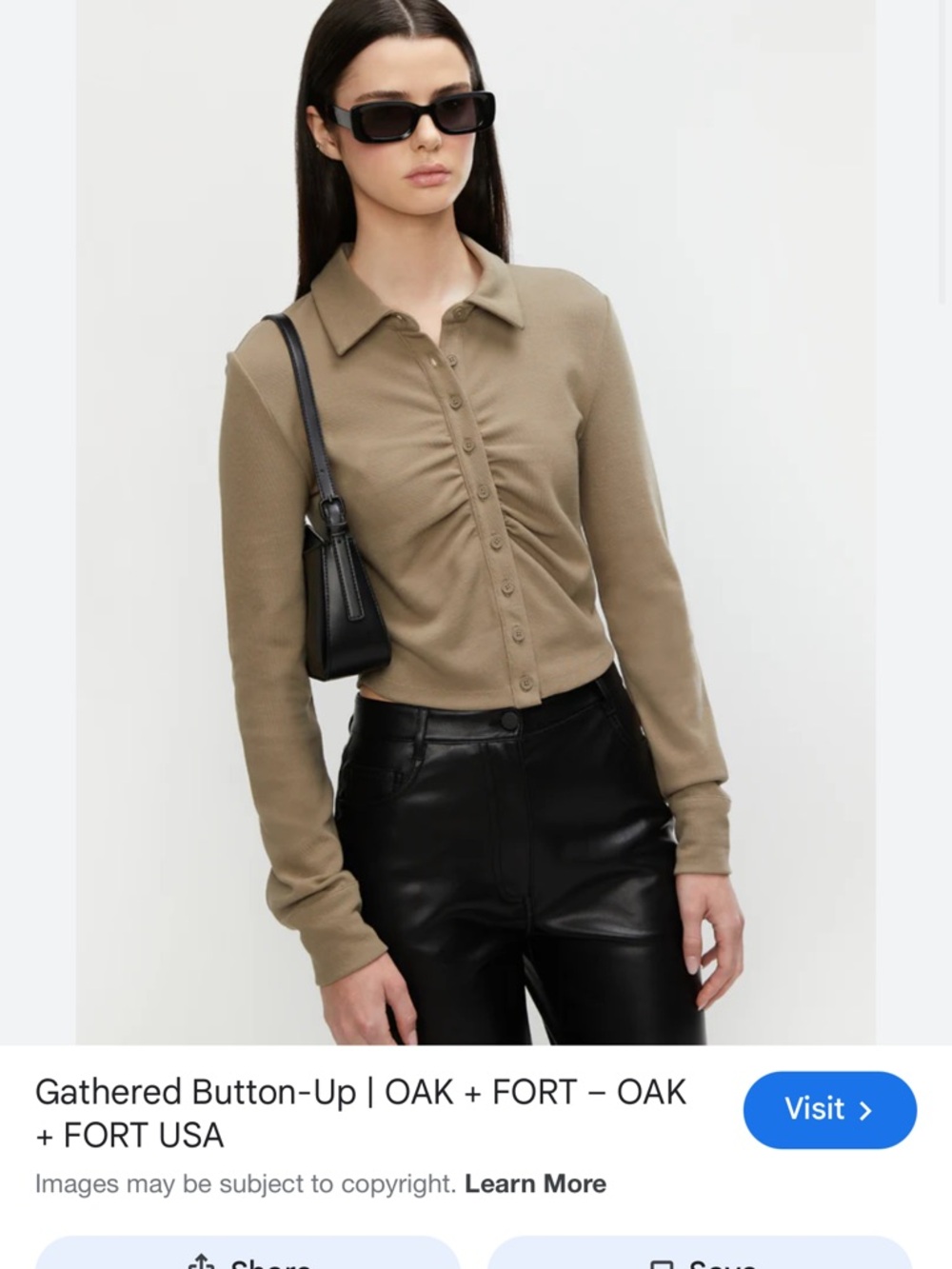 Oak + Fort Women's Gathered Button-Up Top in Oak (XS)